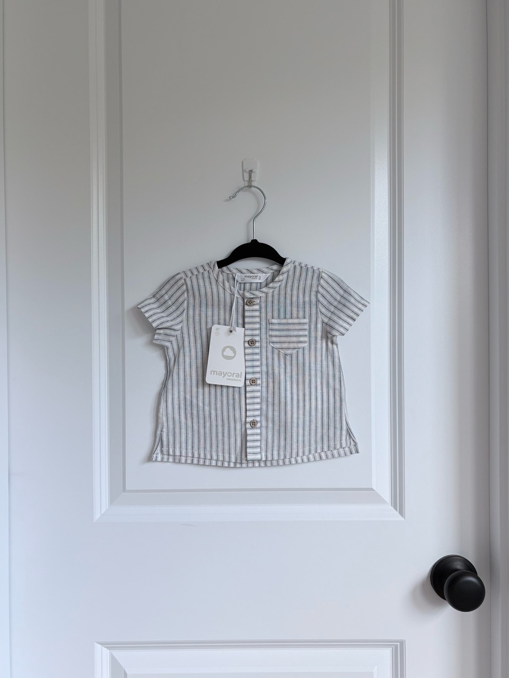 Mayoral Blue Stripe Linen Blend Button Down Tee NWT